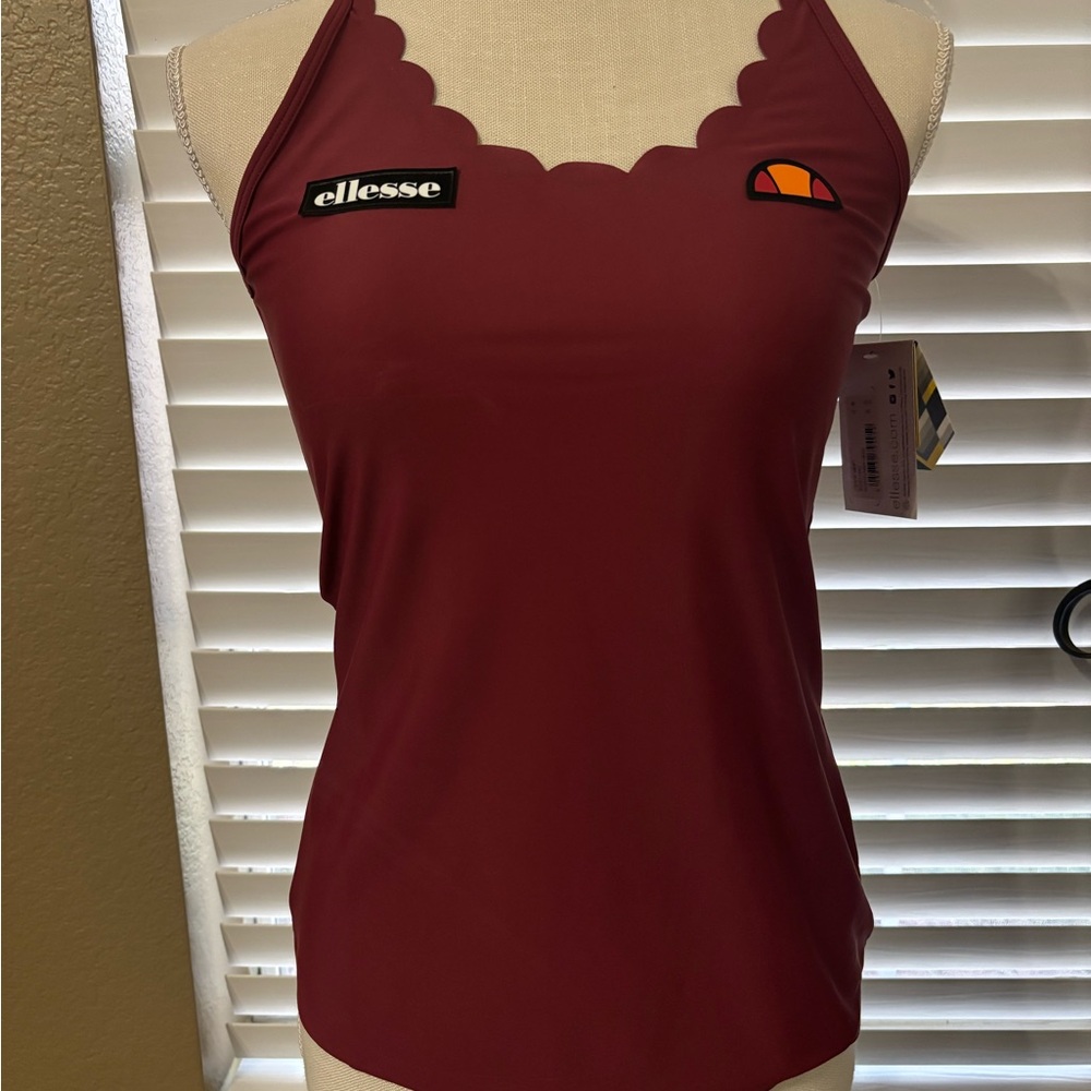 Ellesse Women's Maroon Scallop tennis/pickleball tank top